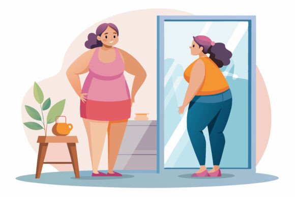 A Thin Girl Looks at Herself in the Mirror