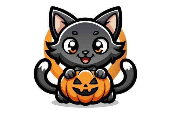 Adorable Cartoon Cat and Pumpkin: Welcome to Our Special AI EPS Illustration Collection