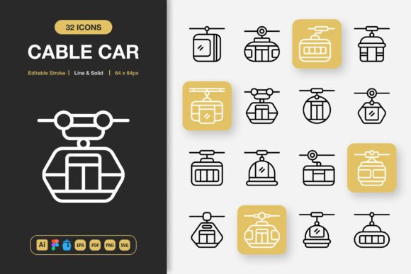 Cable Car Icons for Modern Design Projects