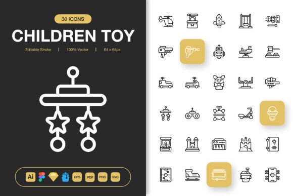 Children Toys Icons Pack: Minimalist Designs for Every Project