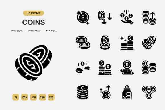 Coins Solid Icons: A Versatile Icon Set for Modern Digital Projects