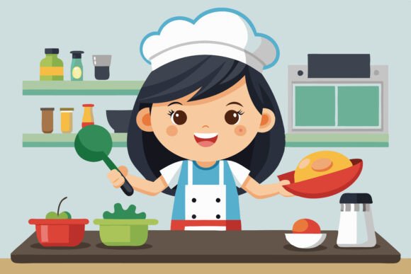 Cute Little Girl Chef Cooking Delicious Artwork