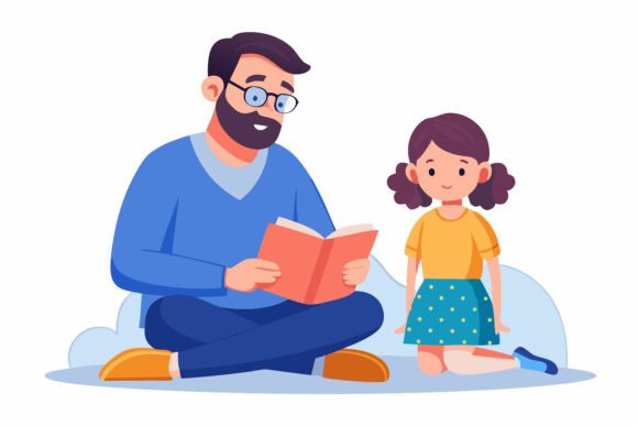 Father Teaching His Daughter: AI EPS Illustration Set