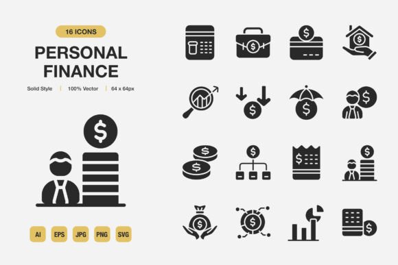 Personal Finance Solid Icons: A Strategic Asset for Clearer Financial Communication