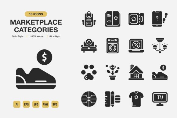 Streamline Your Visual Projects with Marketplace Categories Solid Icons