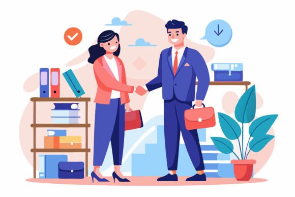 The Right Way to Use a Businesswoman and Businessman Handshake Illustration in Your Projects